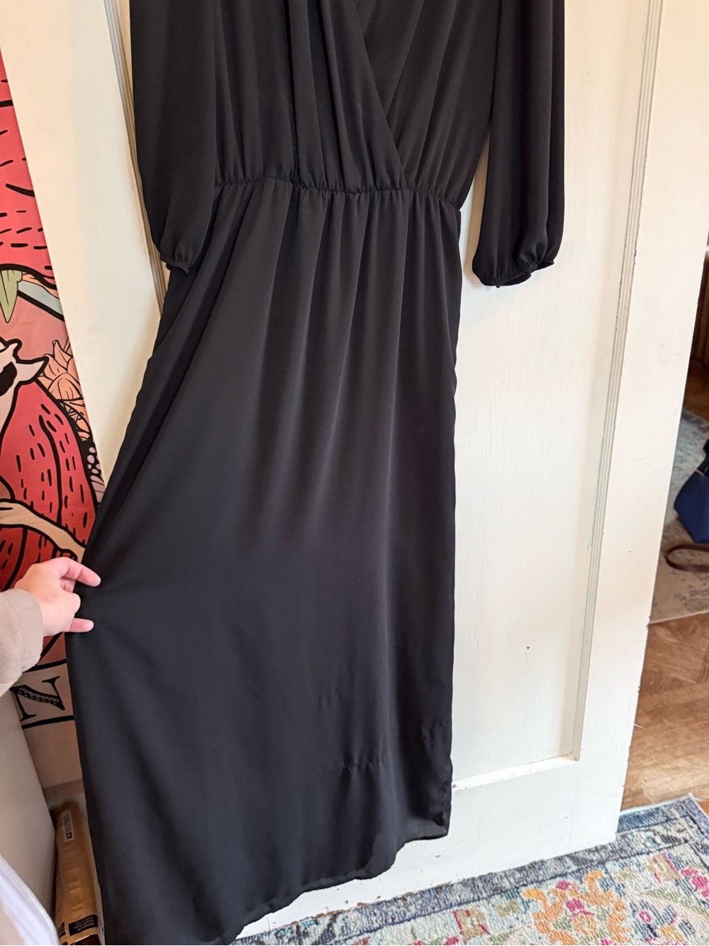 Honey Punch Black Long Sleeve Wrap Maxi Dress